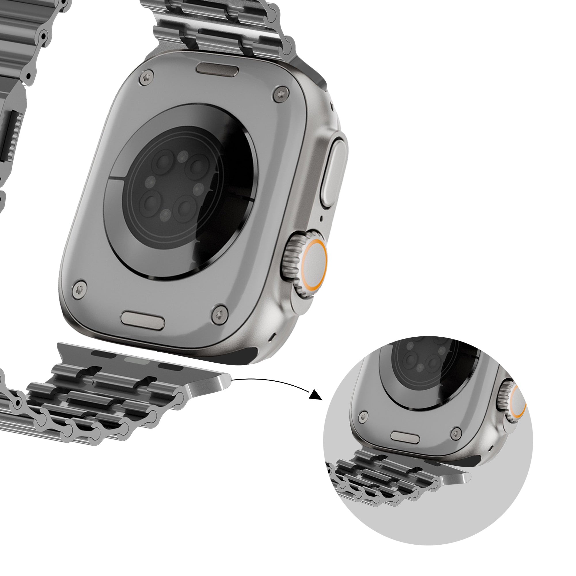 Bandz Bracelet acier 'Ocean' Apple Watch Ultra (gris titane)