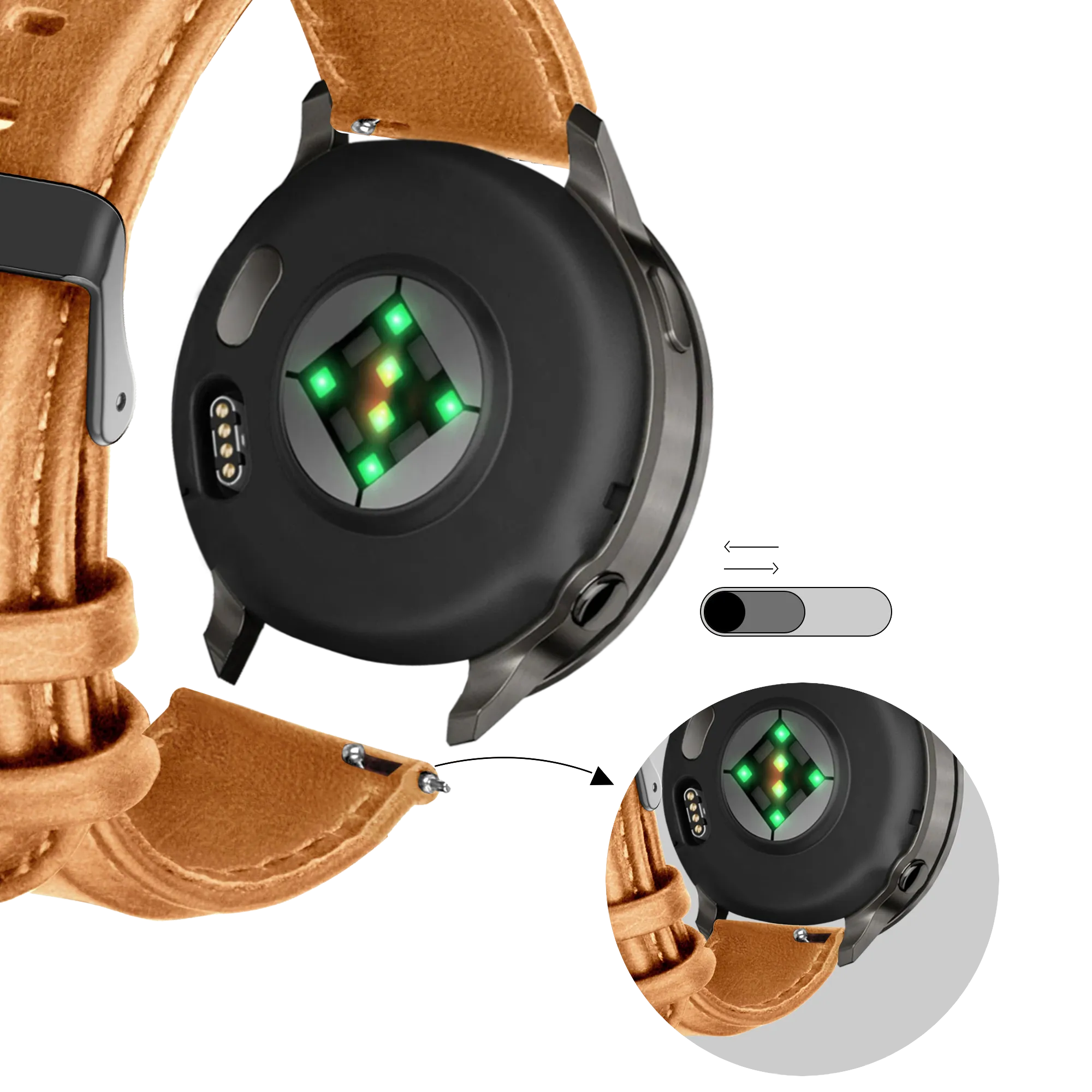Bandz Garmin Vivoactive 4 Lederarmband 'Classic' (Braun)