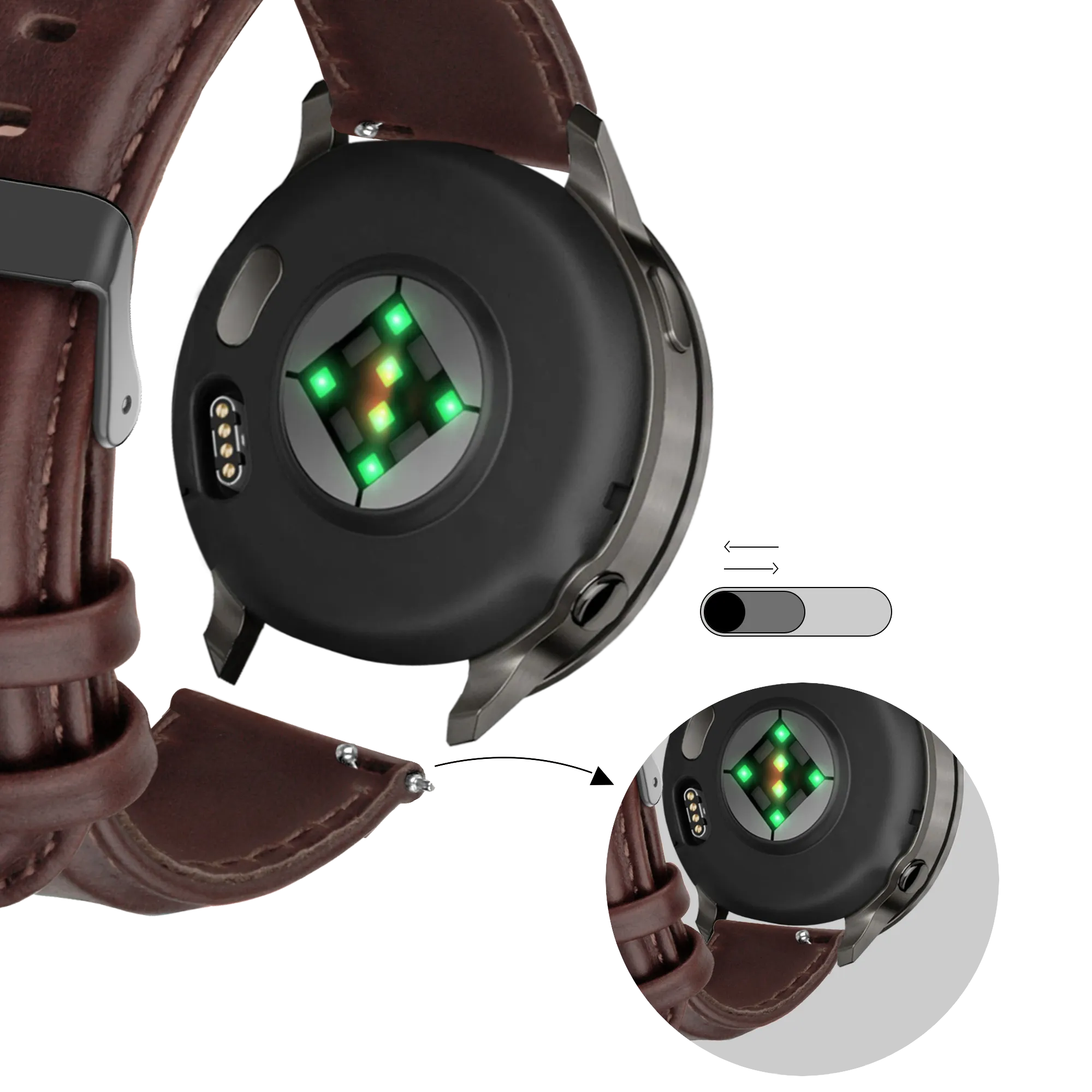 Bandz Garmin Venu 2 Lederarmband 'Classic' (Dunkel Braun)