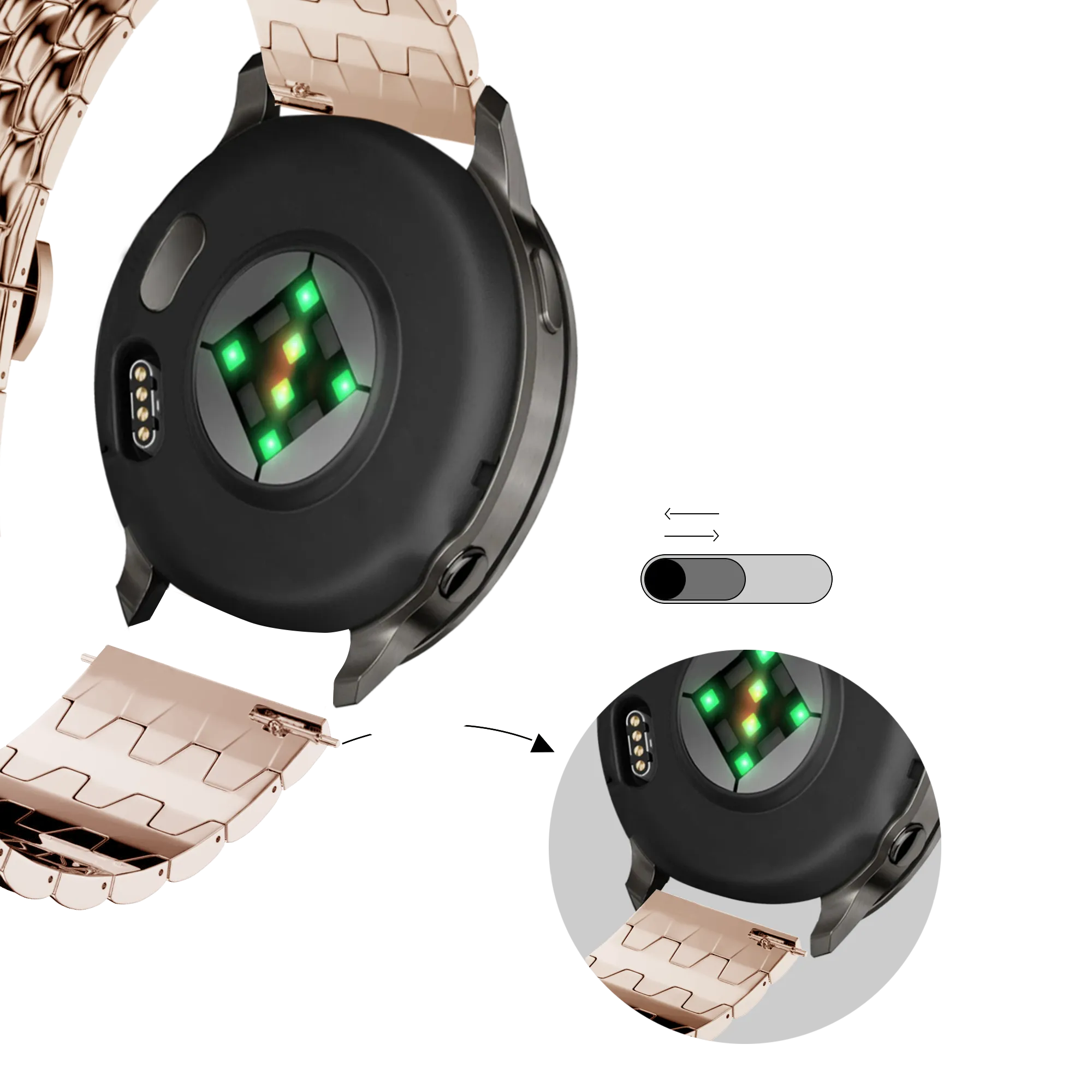 Bandz Garmin Forerunner 170 Steel Strap 'Dragon' (Rose Gold)