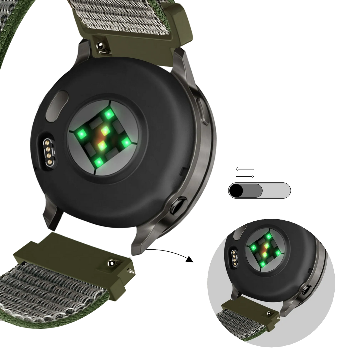 Bandz Garmin Vivoactive 3 nylon loop band (olijfgroen)