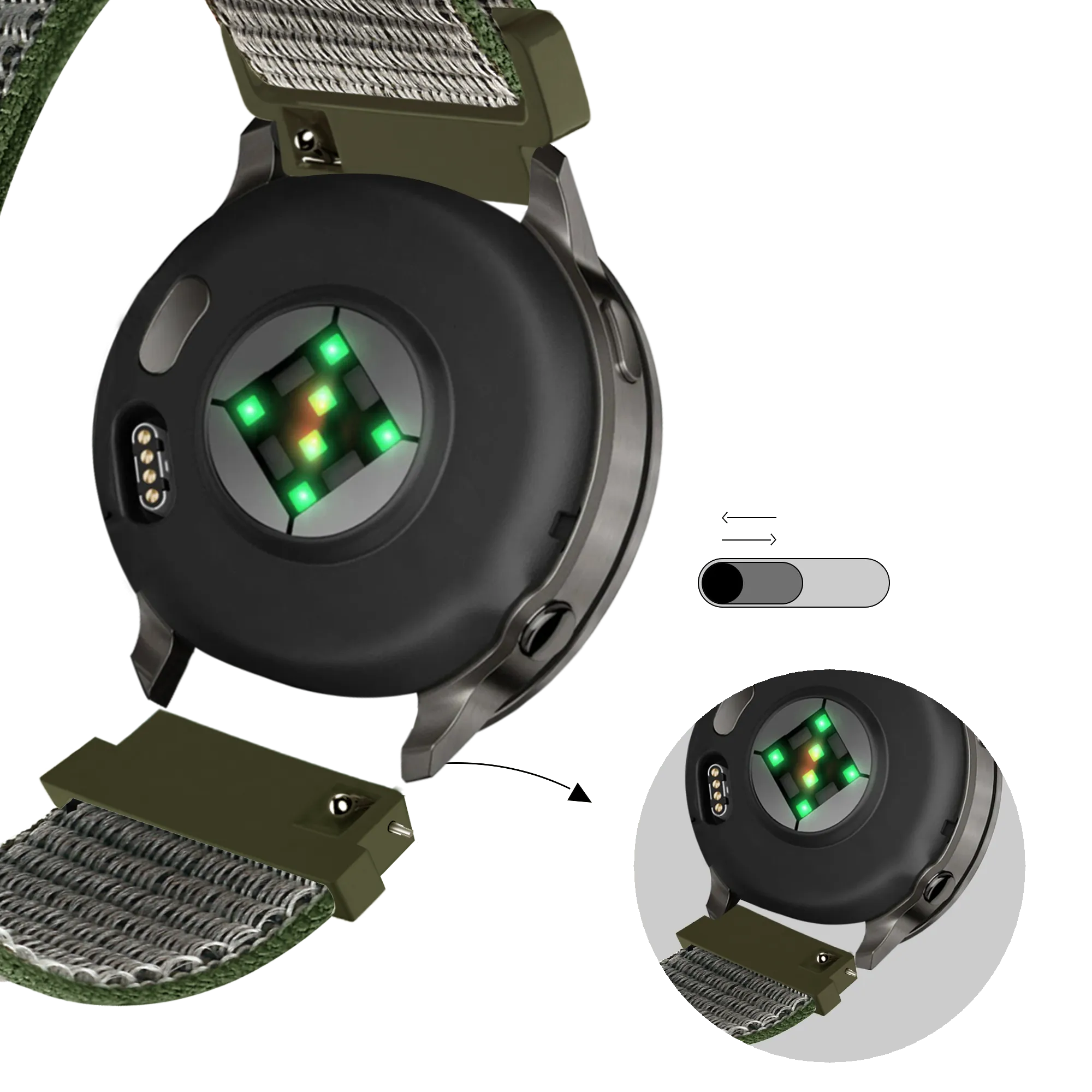 Bandz Garmin Forerunner 70 Nylon Loop Strap (Olive Green)