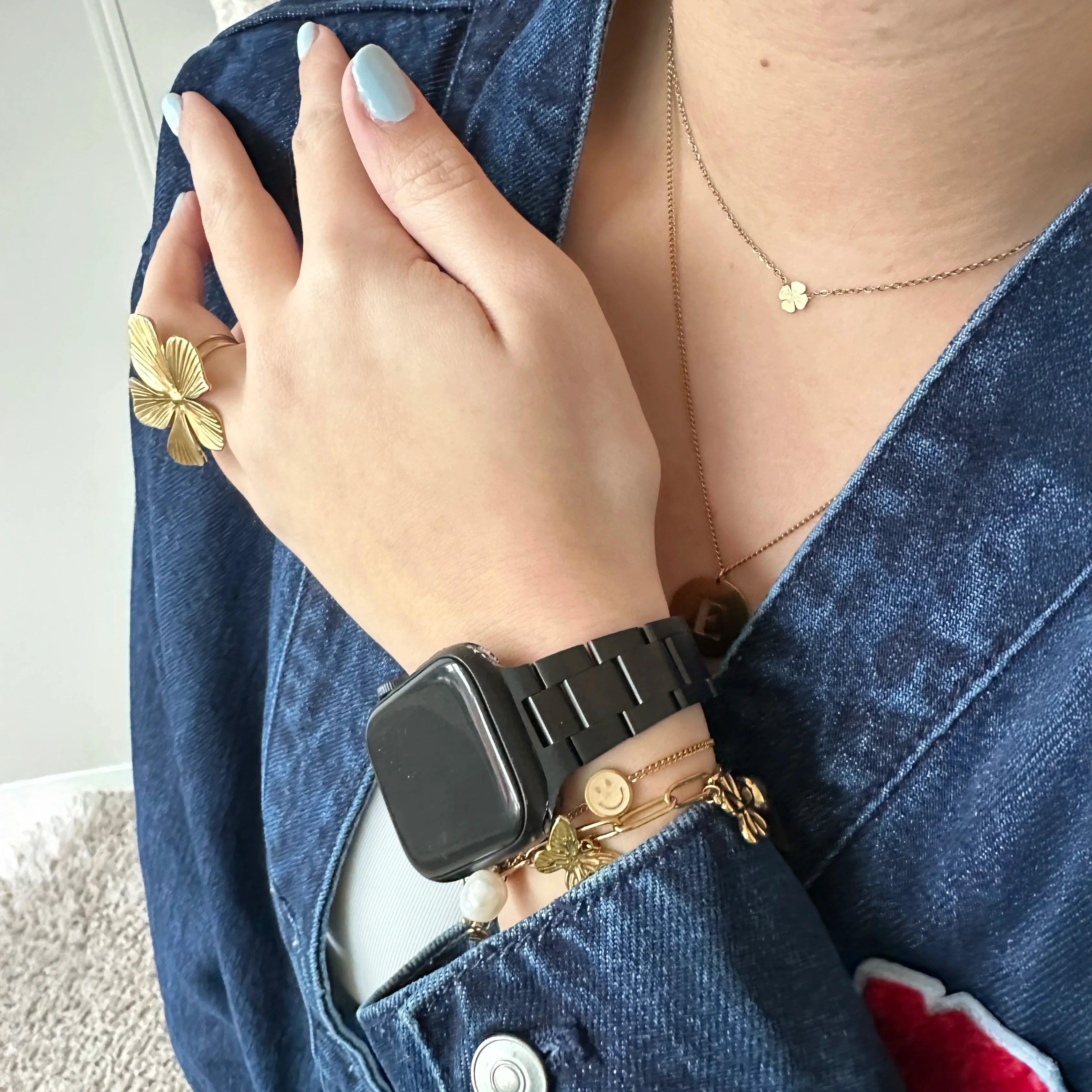 xoxo Wildhearts Bracelet acier fin Apple Watch (noir)