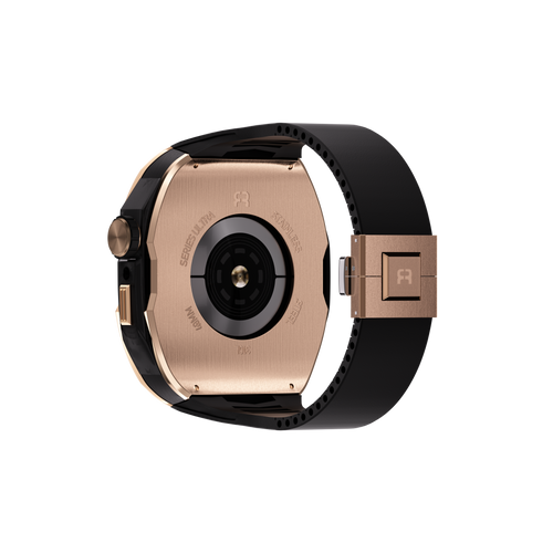 Reqior Apple Watch 45mm Hülle mit integriertem Gummi-Armband (Roségold/Schwarz)