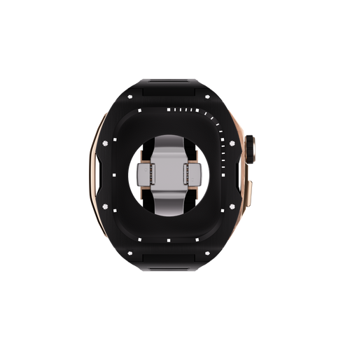 Reqior Apple Watch 45mm case met rubberen band (zwart/roségoud)