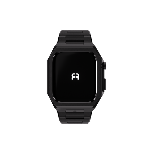 Reqior Apple Watch 45mm case met stalen band 'Nautilus' (zwart)