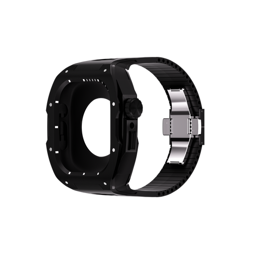 Reqior Apple Watch 45mm case met rubberen band (Zwart)