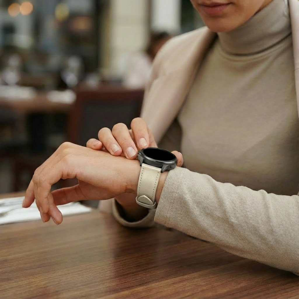 Bandz Garmin Forerunner 645 Leather Strap 'Deluxe' (Beige)