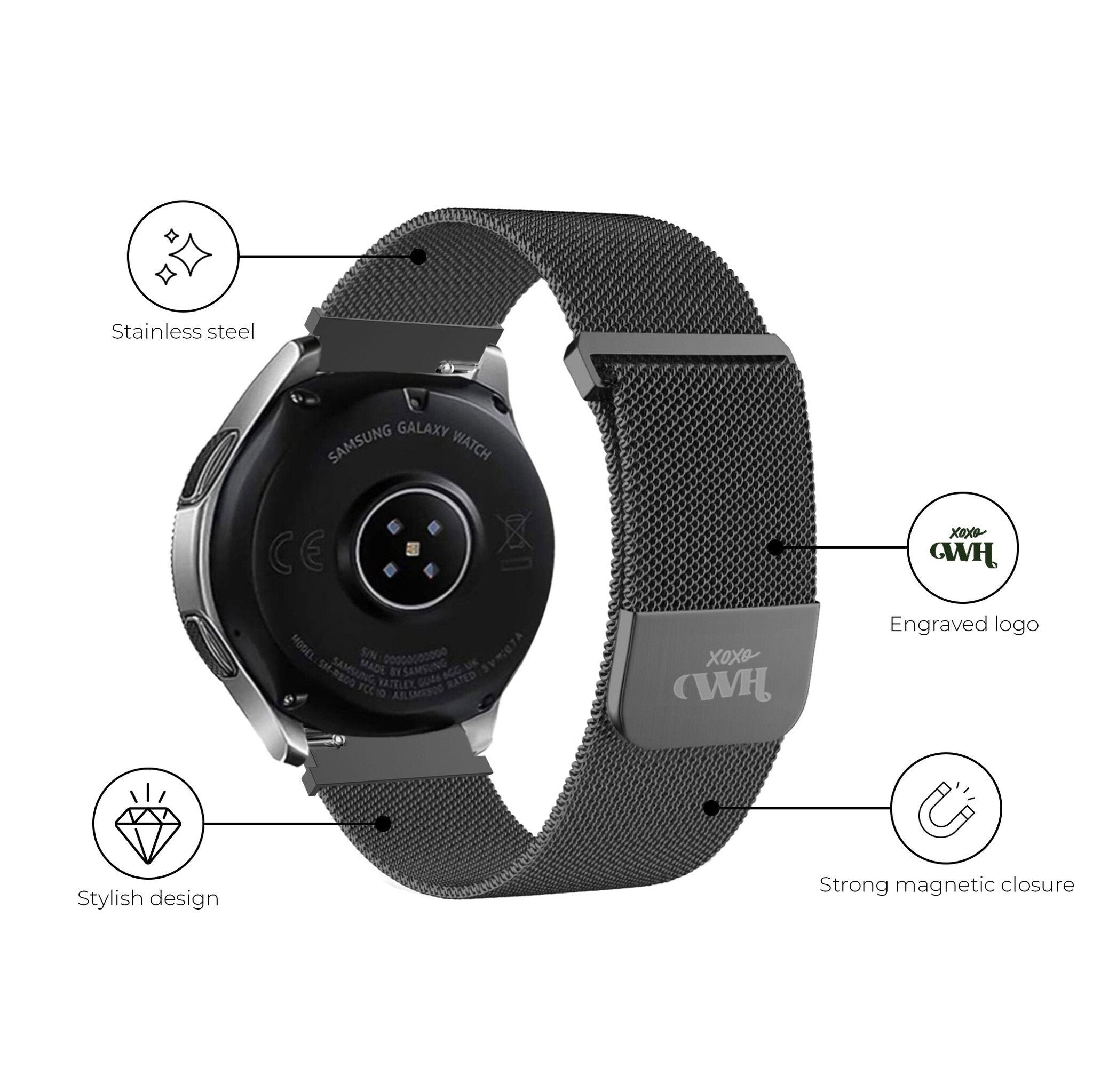 xoxo Wildhearts Fossil Gen 5e 44mm Milanese Strap (Black)