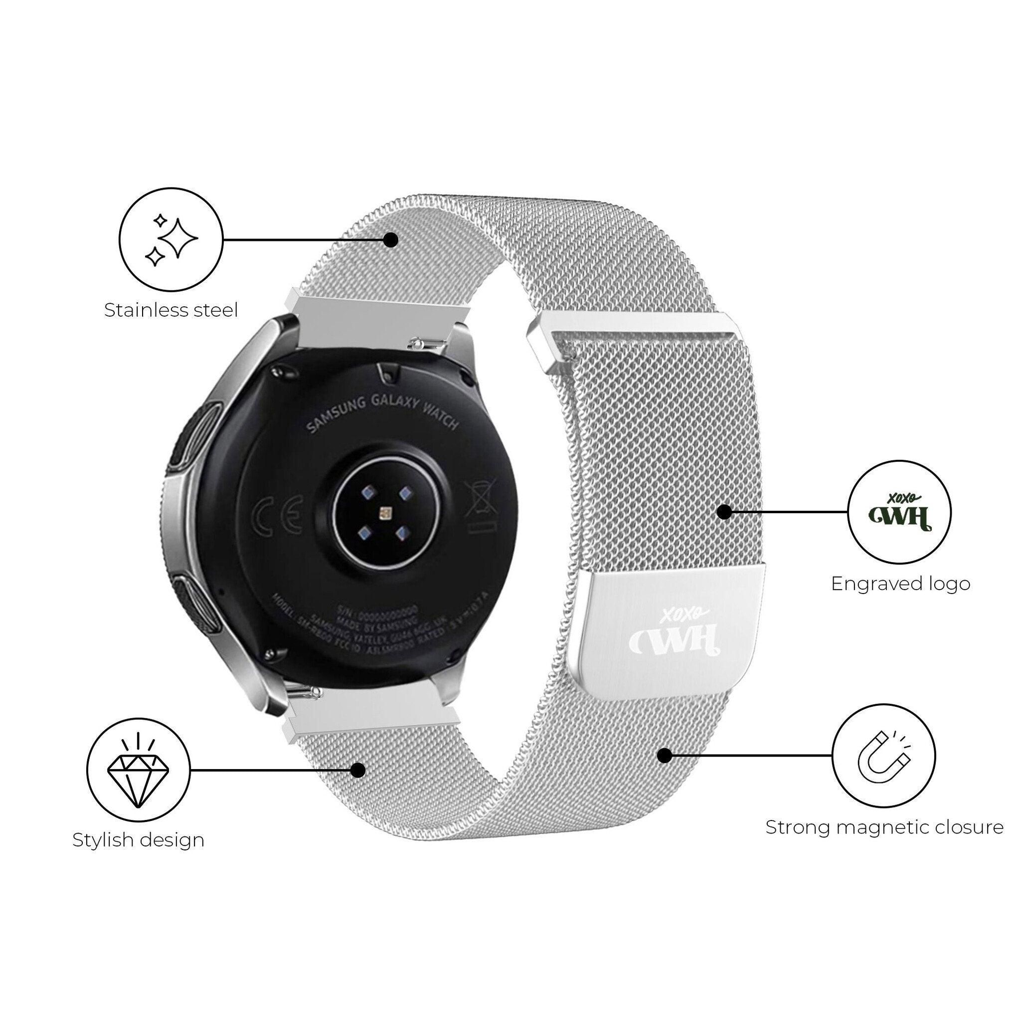 xoxo Wildhearts Samsung Galaxy Watch 3 45mm Milanese Strap (Silver)