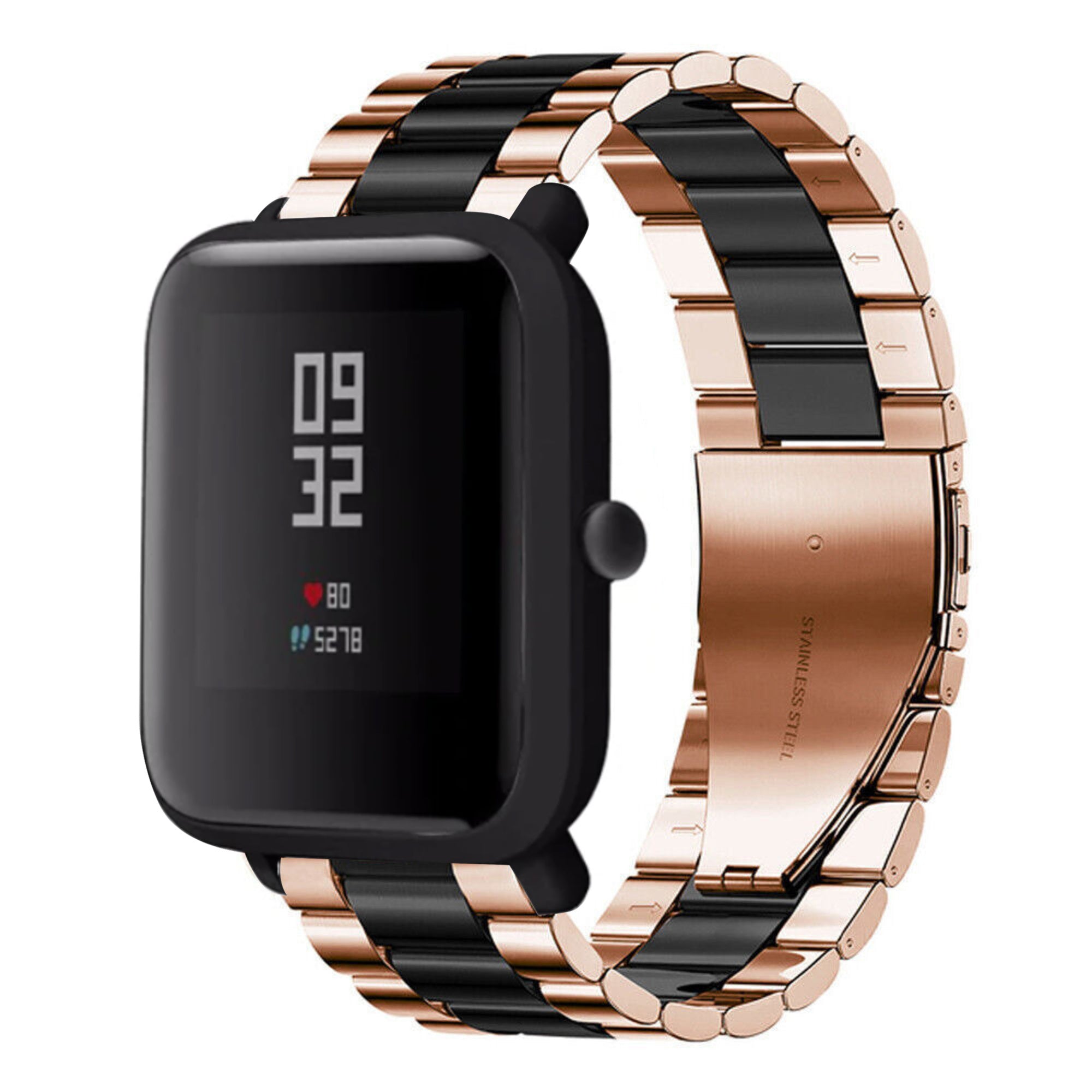 amazfit-bip-stalen-band-rose-goud-zwart