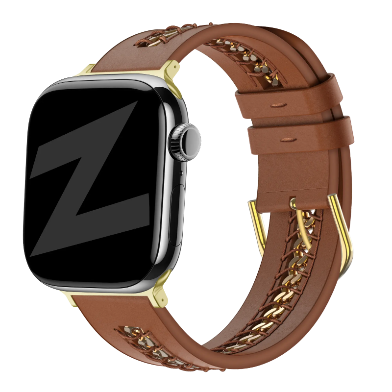 apple watch leather chain band brown