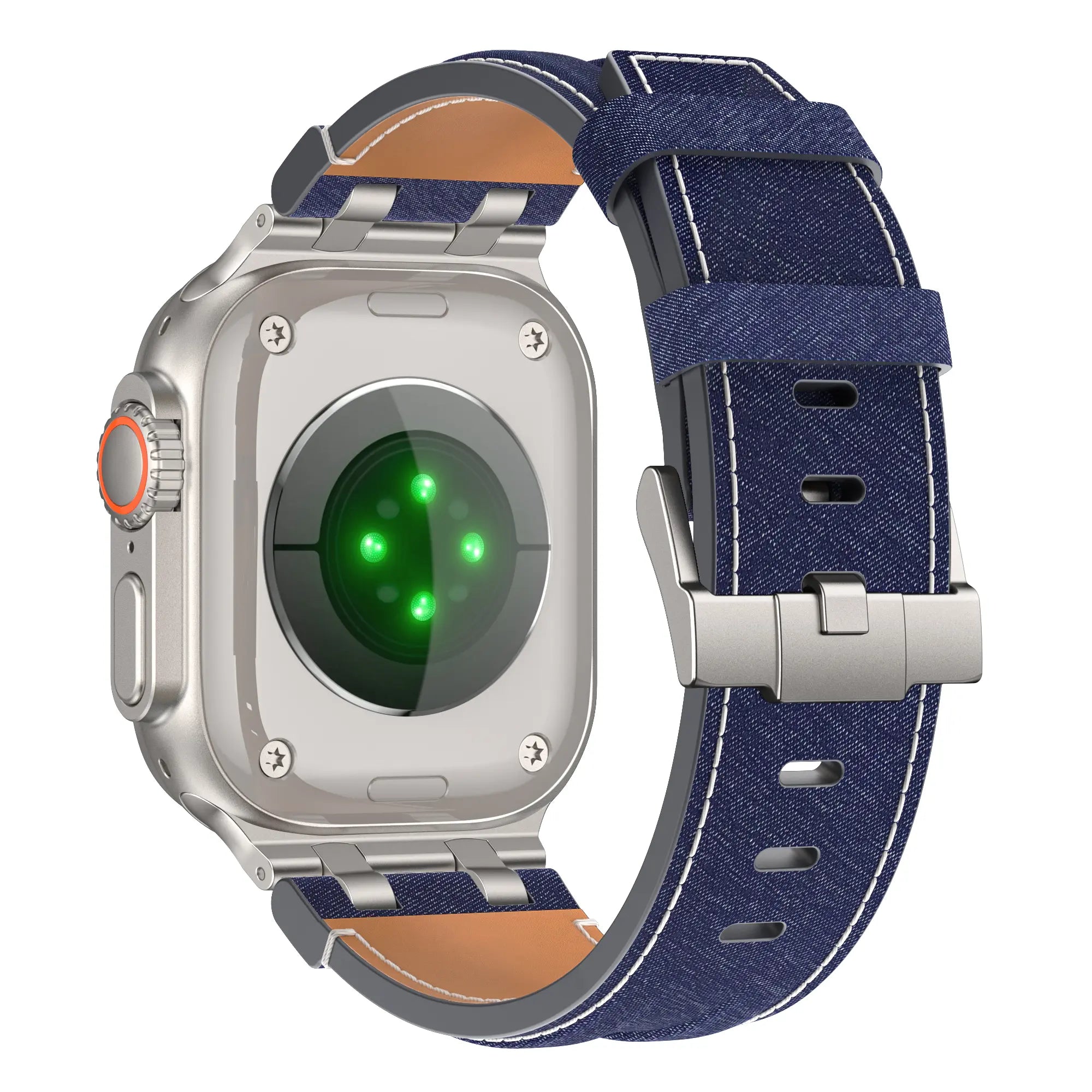 Apple Watch denim leren band (blauw met zilver)