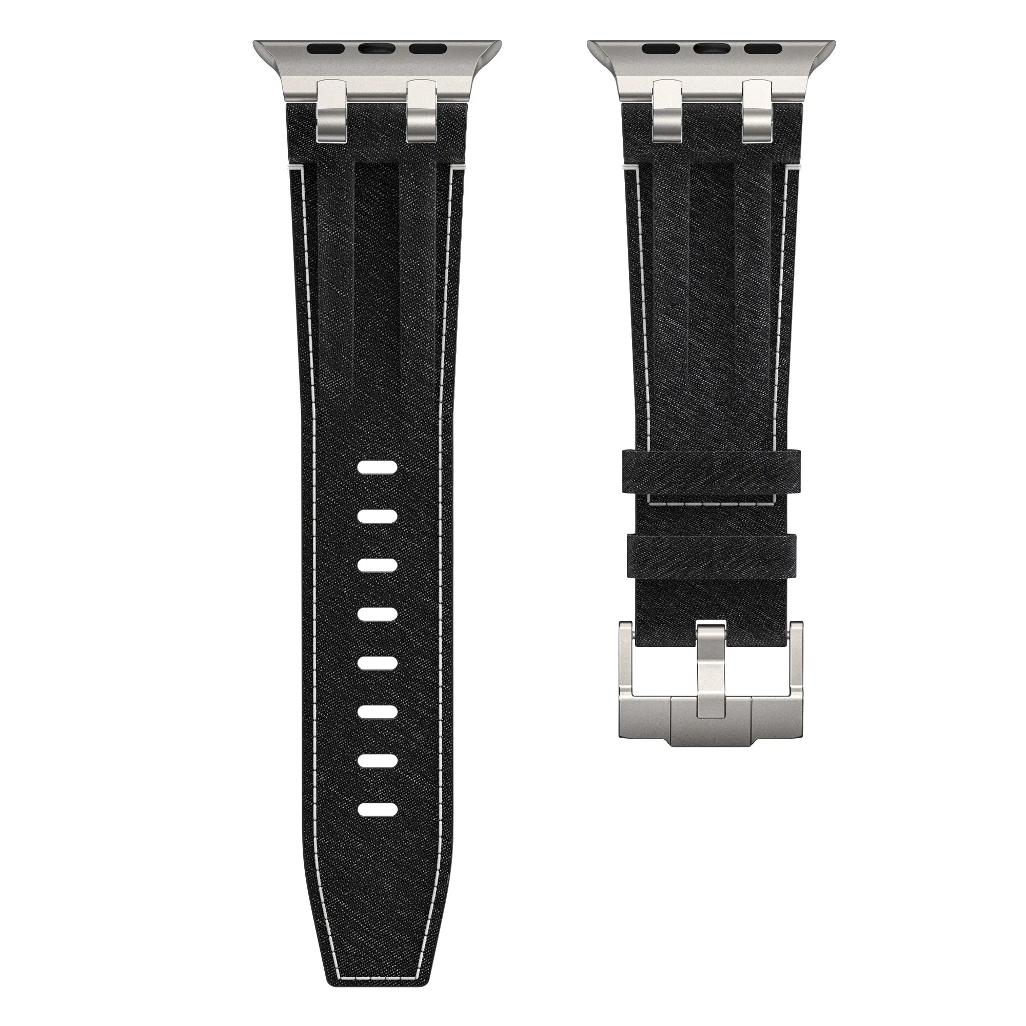 Bracelet cuir denim Apple Watch (noir avec argent)