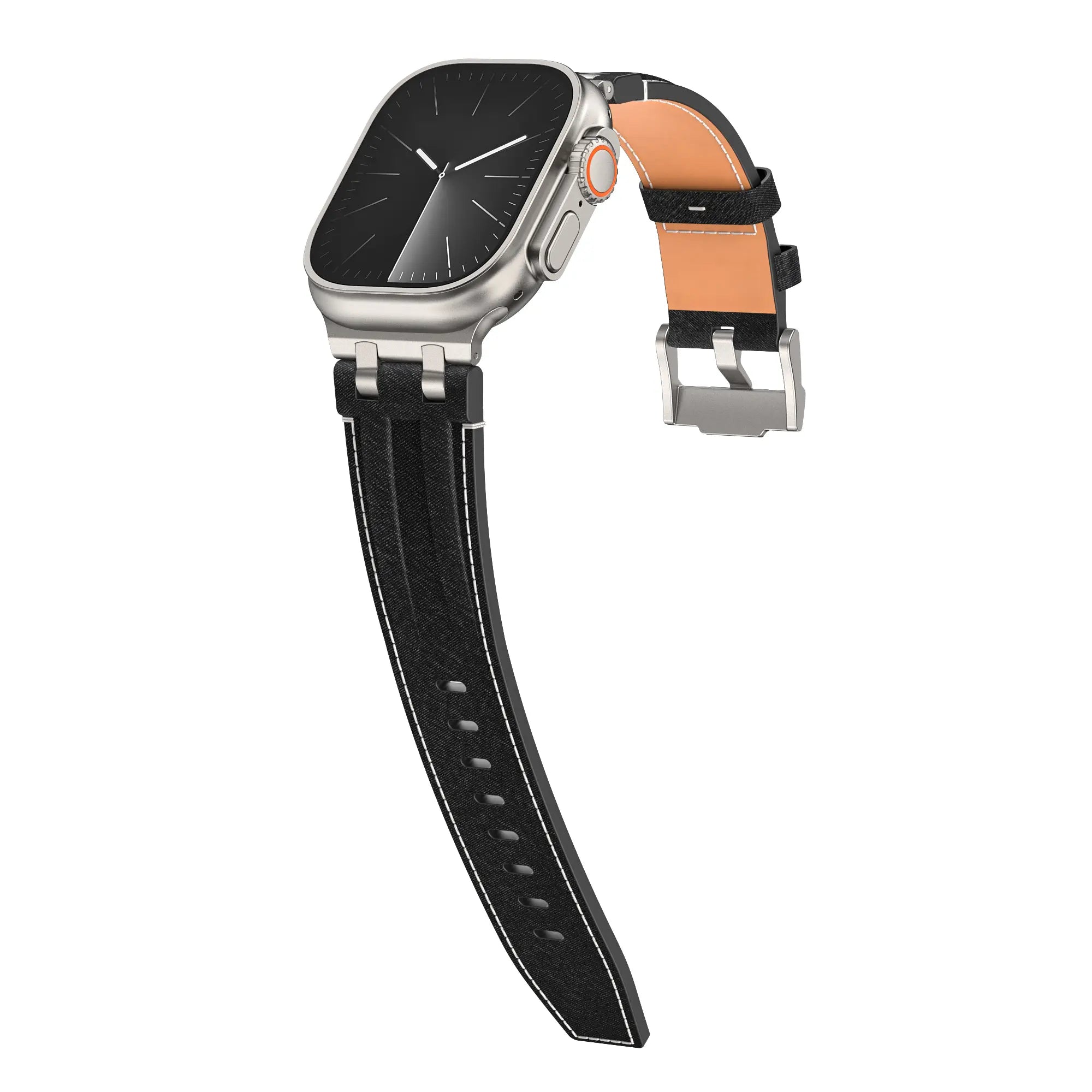 Bracelet cuir denim Apple Watch (noir avec argent)