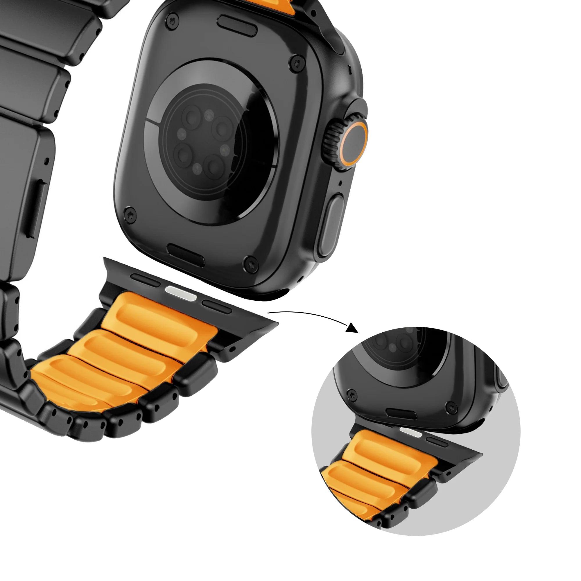 Bandz Apple Watch Titanarmband 'Hybrid' (Schwarz/Orange)