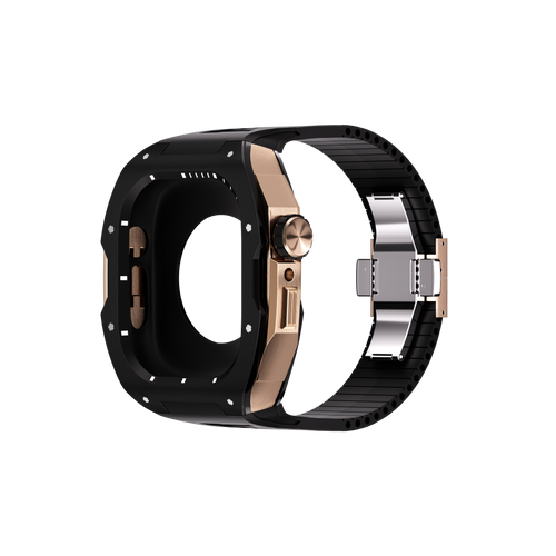 Reqior Apple Watch 45mm case met rubberen band (zwart/roségoud)