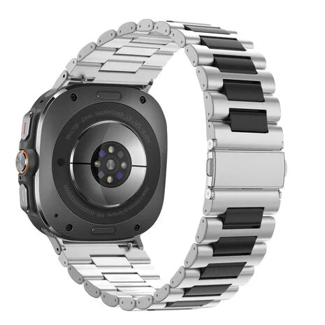 Bandz Samsung Galaxy Watch Ultra stalen schakel band 'Deluxe' (zilver/zwart)