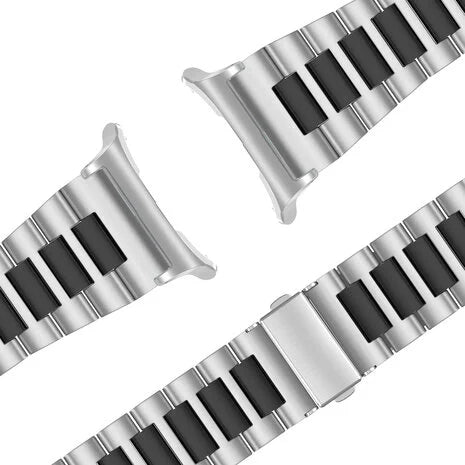 Bandz Samsung Galaxy Watch Ultra stalen schakel band 'Deluxe' (zilver/zwart)