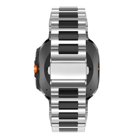 Bandz Samsung Galaxy Watch Ultra stalen schakel band 'Deluxe' (zilver/zwart)