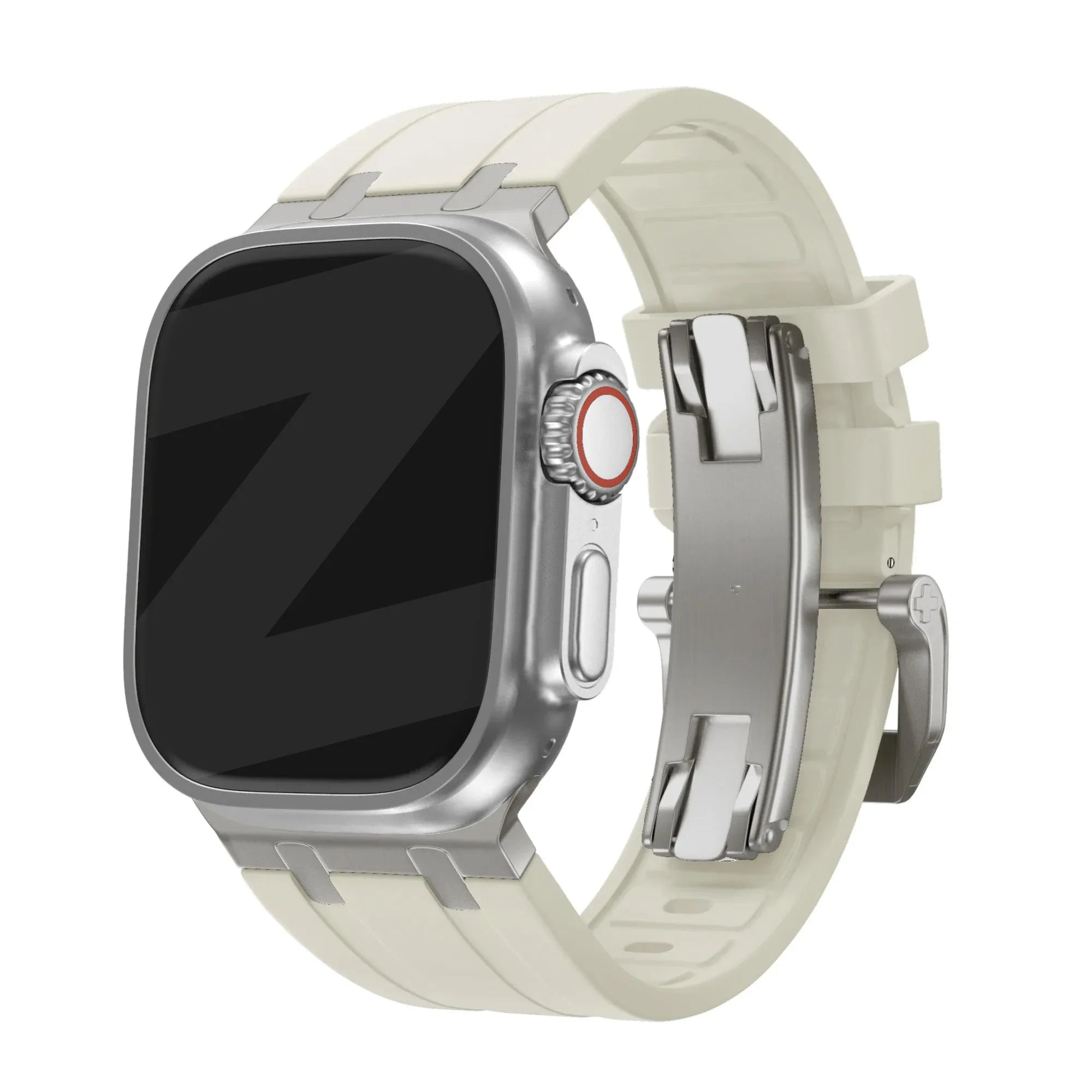 Bandz Apple Watch Silikonarmband 'Luxe Liquid' (Beige mit Titan)
