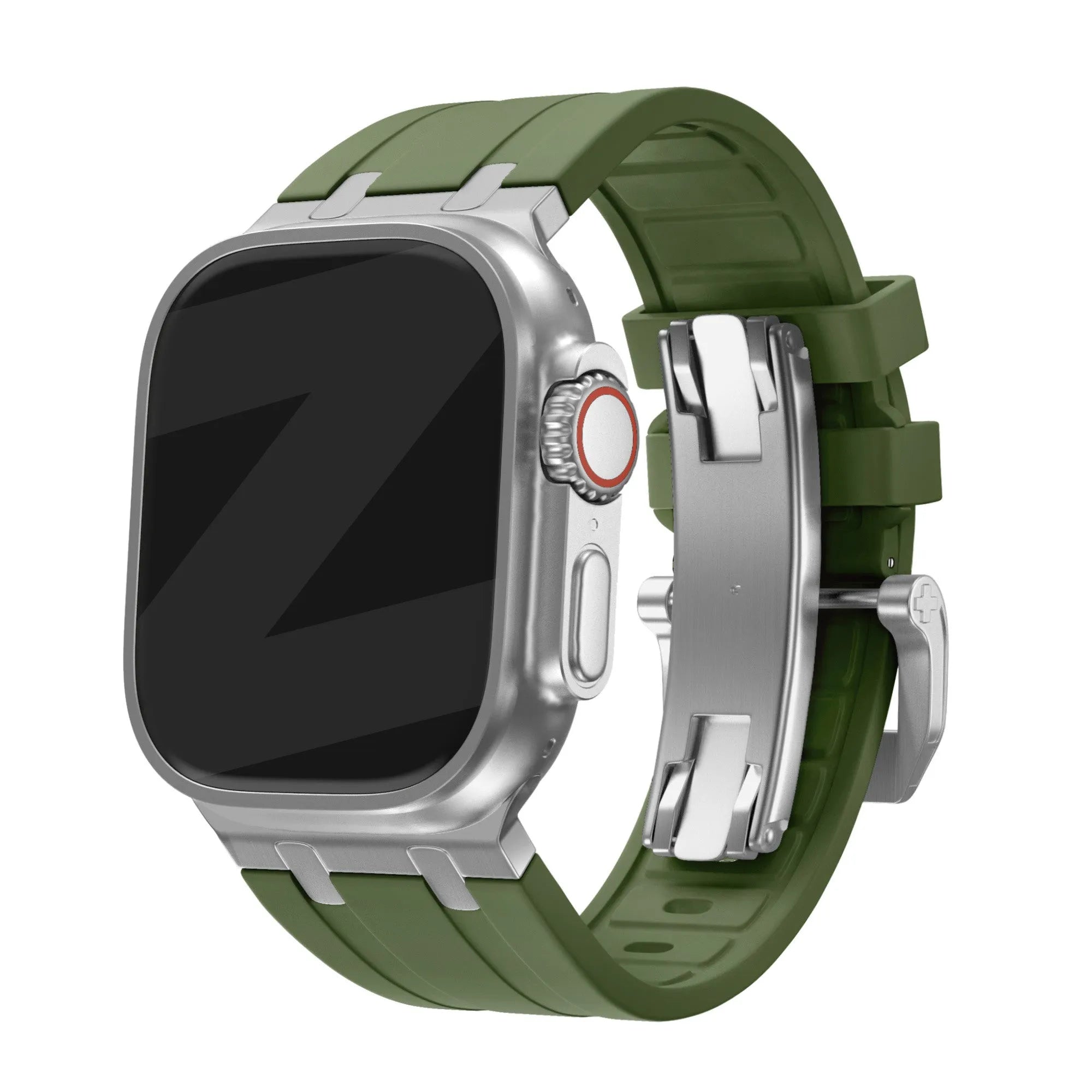 Bandz Apple Watch Silikonarmband 'Luxe Liquid' (Grün mit Silber)