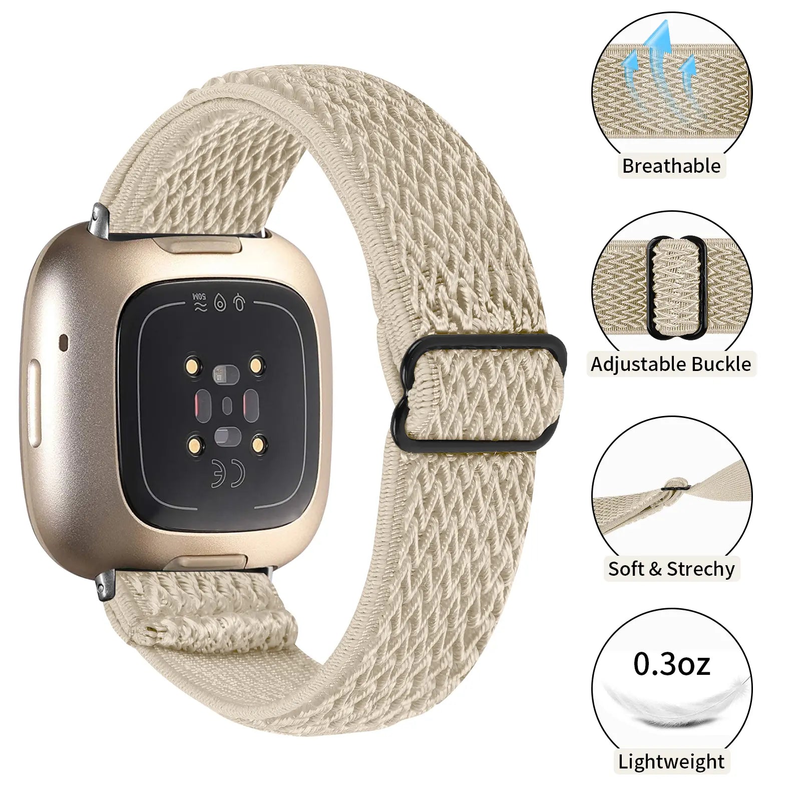 Fitbit Versa 3 elastisch bandje (beige)