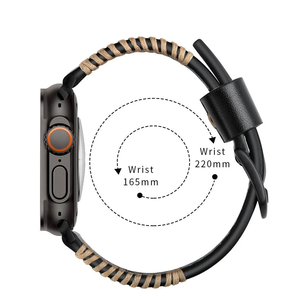 Bracelet en cuir cousu Apple Watch (noir)