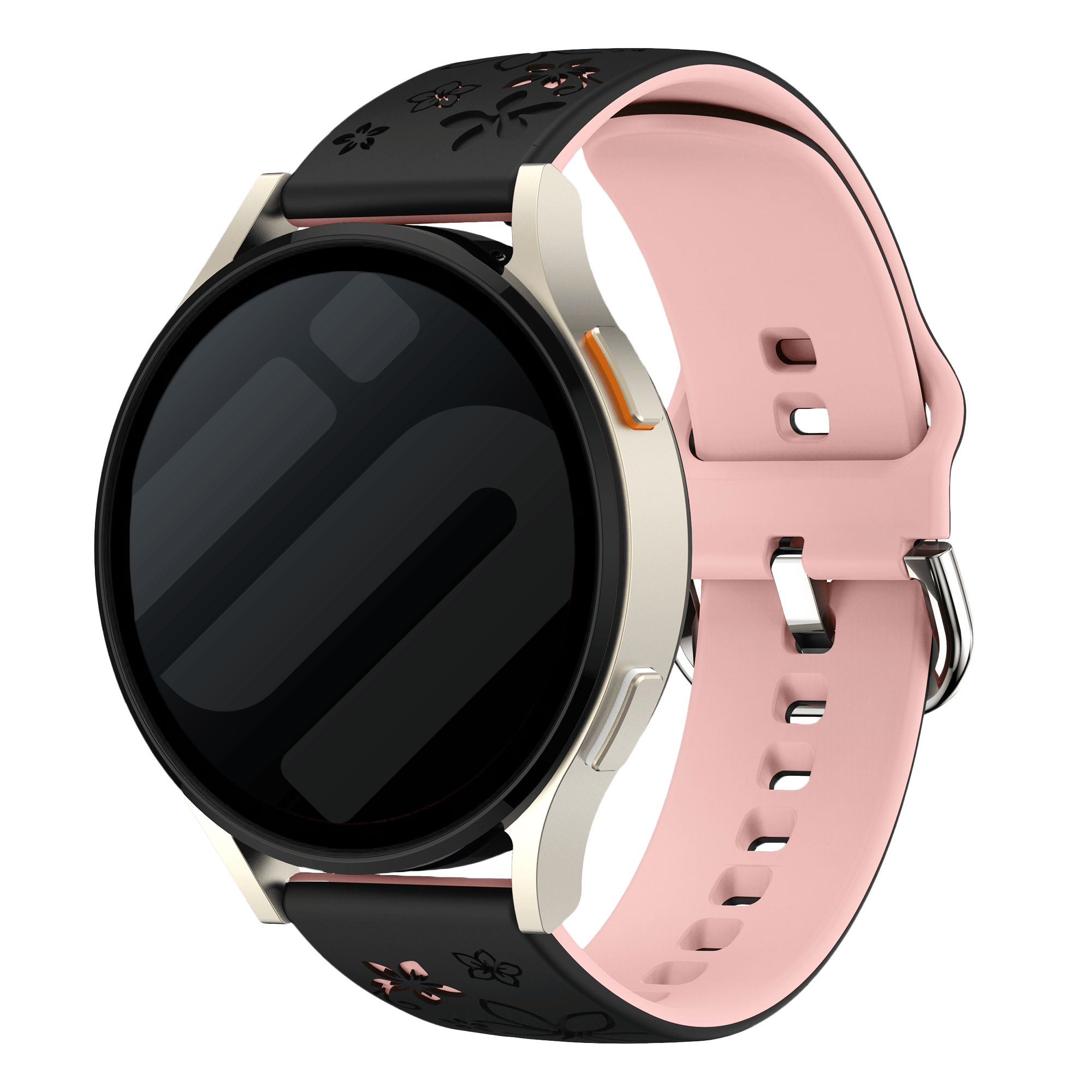 Samsung Galaxy Watch FE Flower Silicone Strap (Black/Light Pink)
