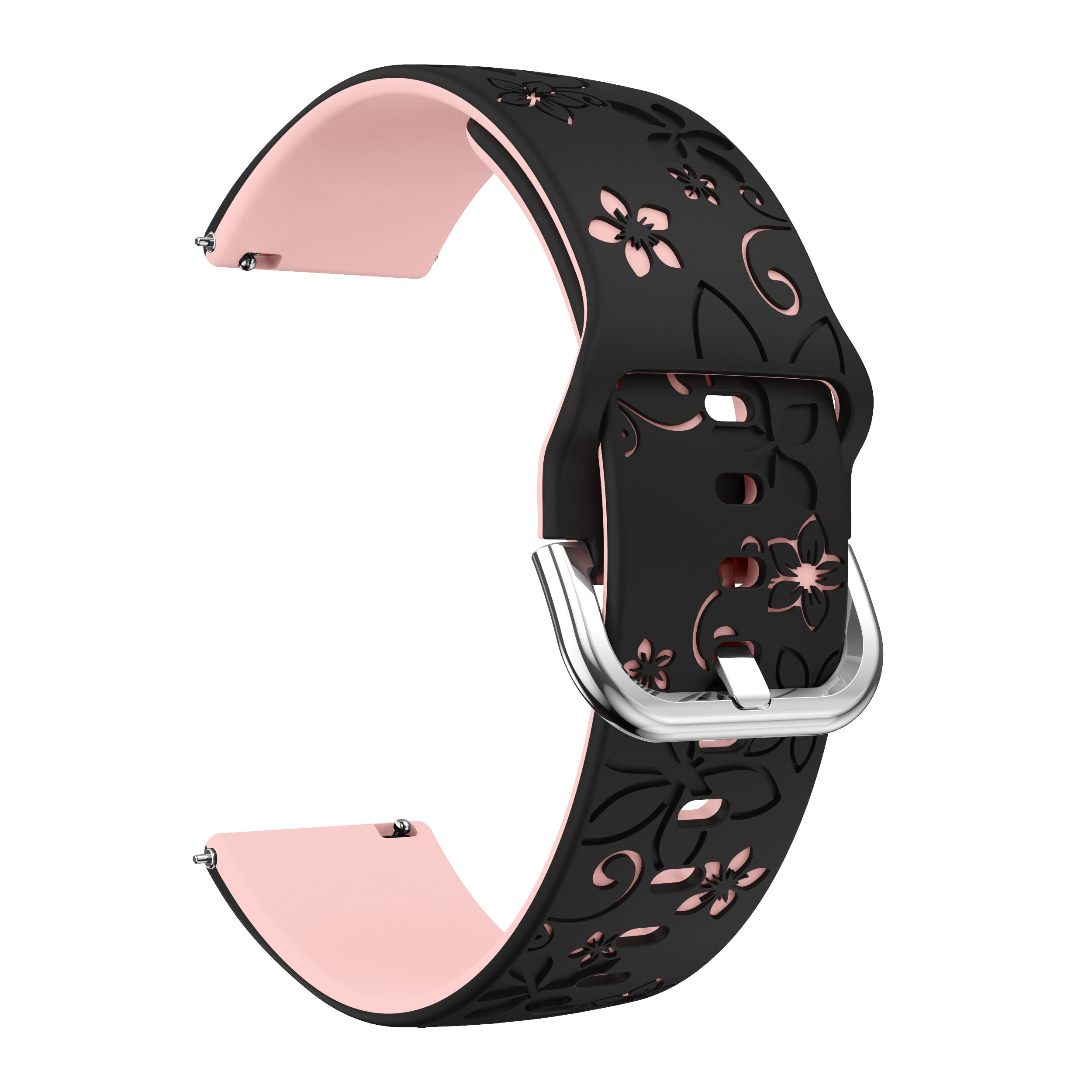 Samsung Galaxy Watch FE Flower Silicone Strap (Black/Light Pink)