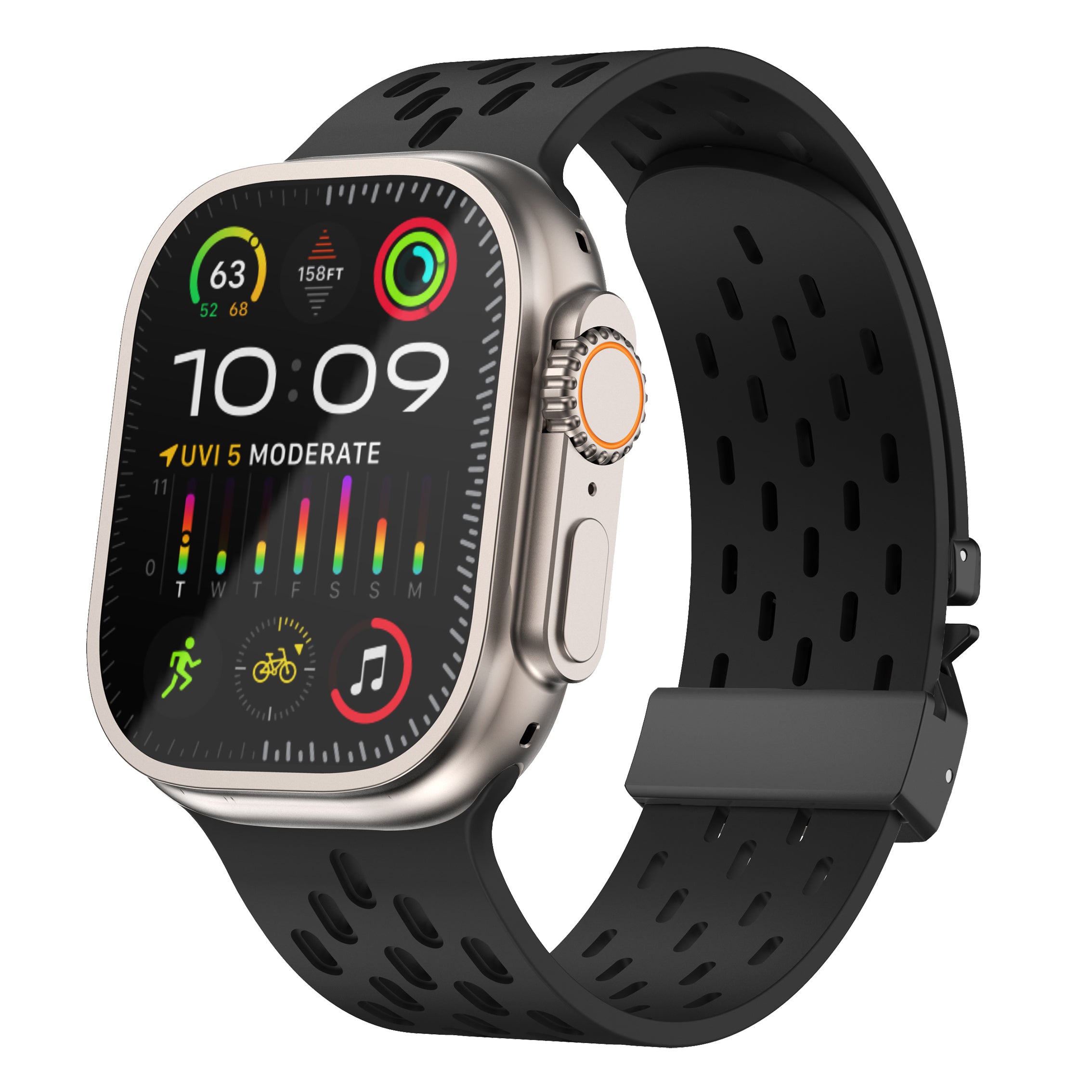 Apple Watch Silikonarmband mit P-Schnalle (Schwarz)
