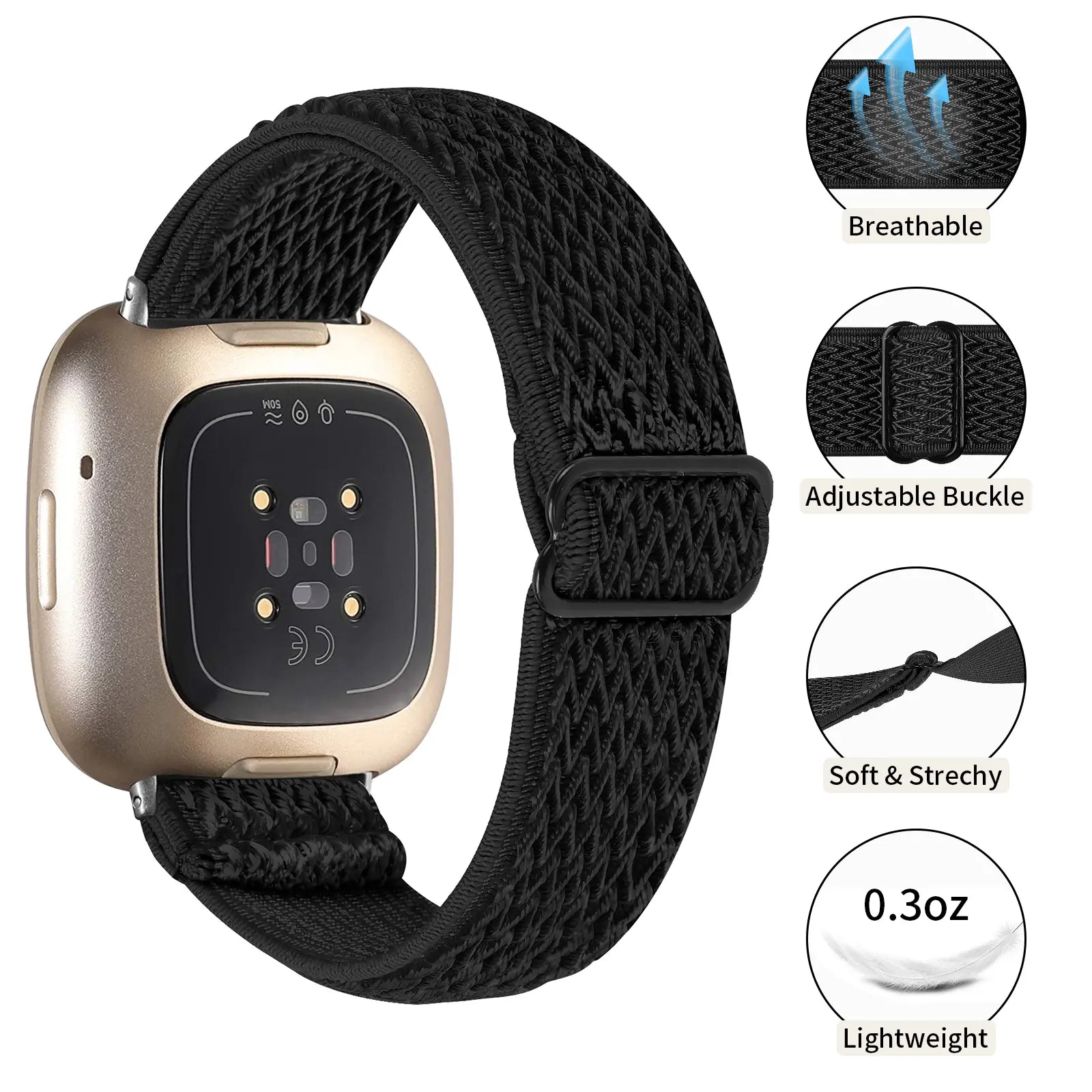 Fitbit Sense Elastisches Armband (Schwarz)