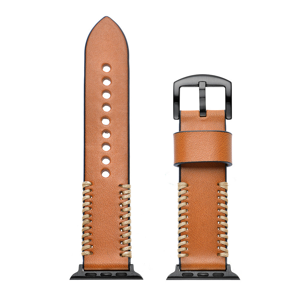 Correa de cuero cosida Apple Watch (marrón)