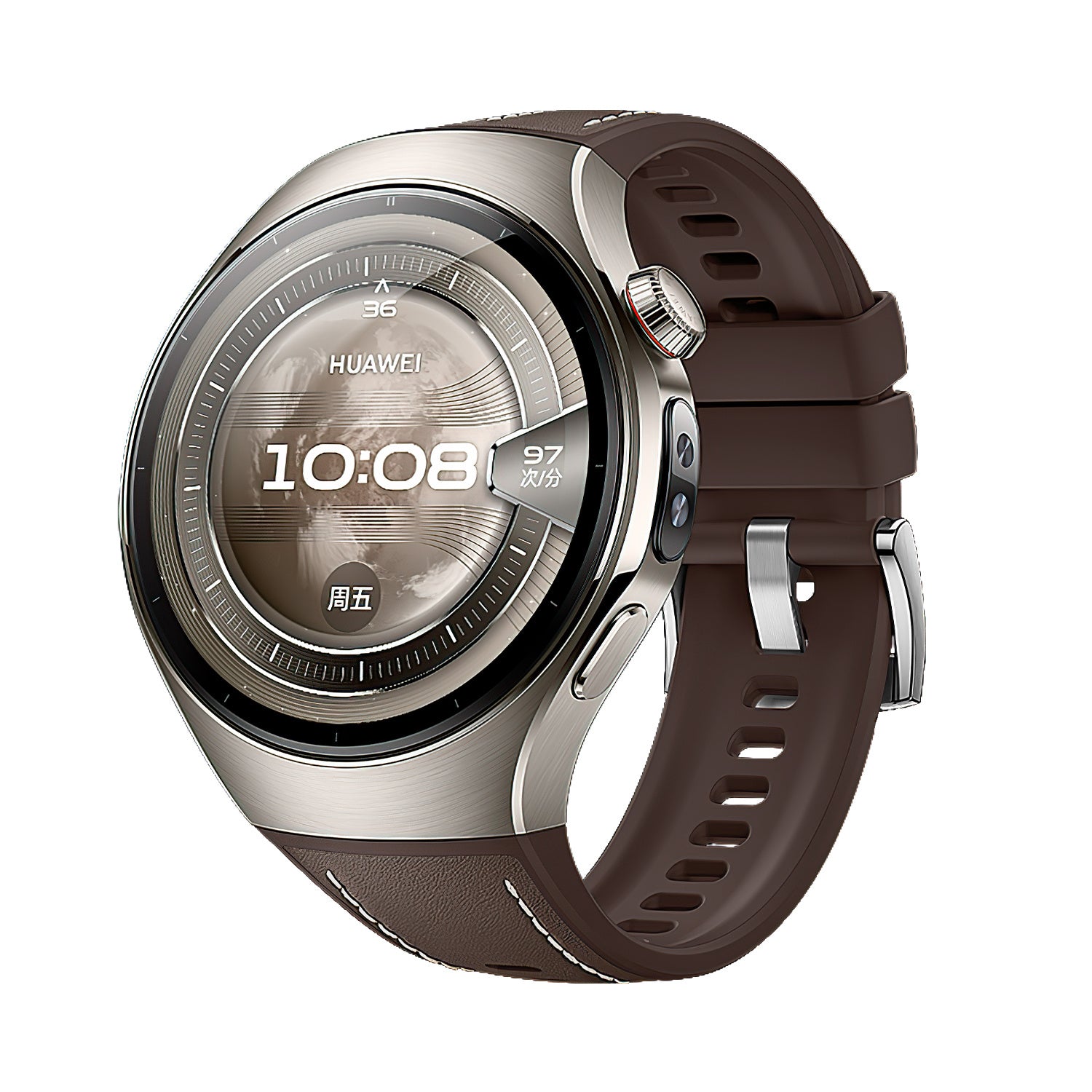 Correa cuero híbrida ''Perfect Fit' Huawei Watch 5 - 46mm (marrón)