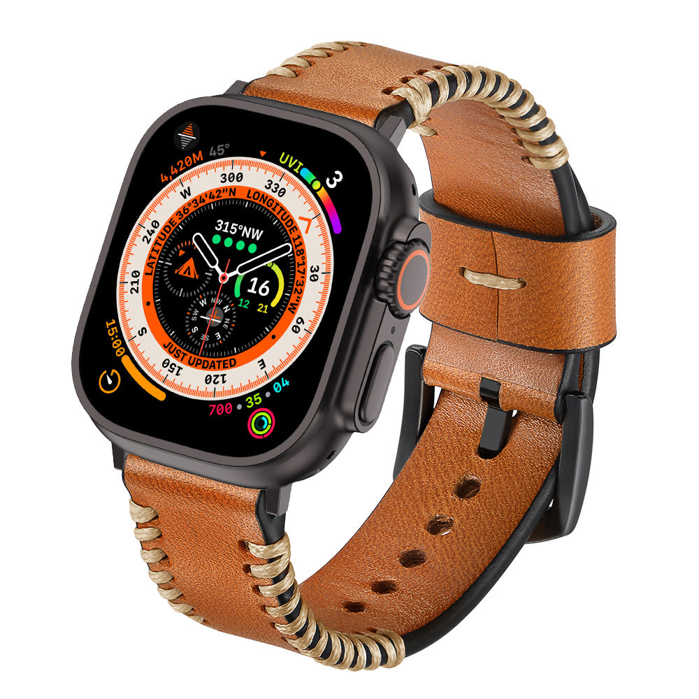 Correa de cuero cosida Apple Watch (marrón)
