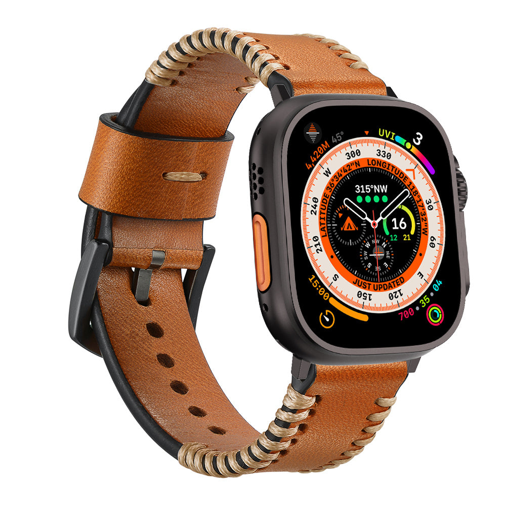 Correa de cuero cosida Apple Watch (marrón)
