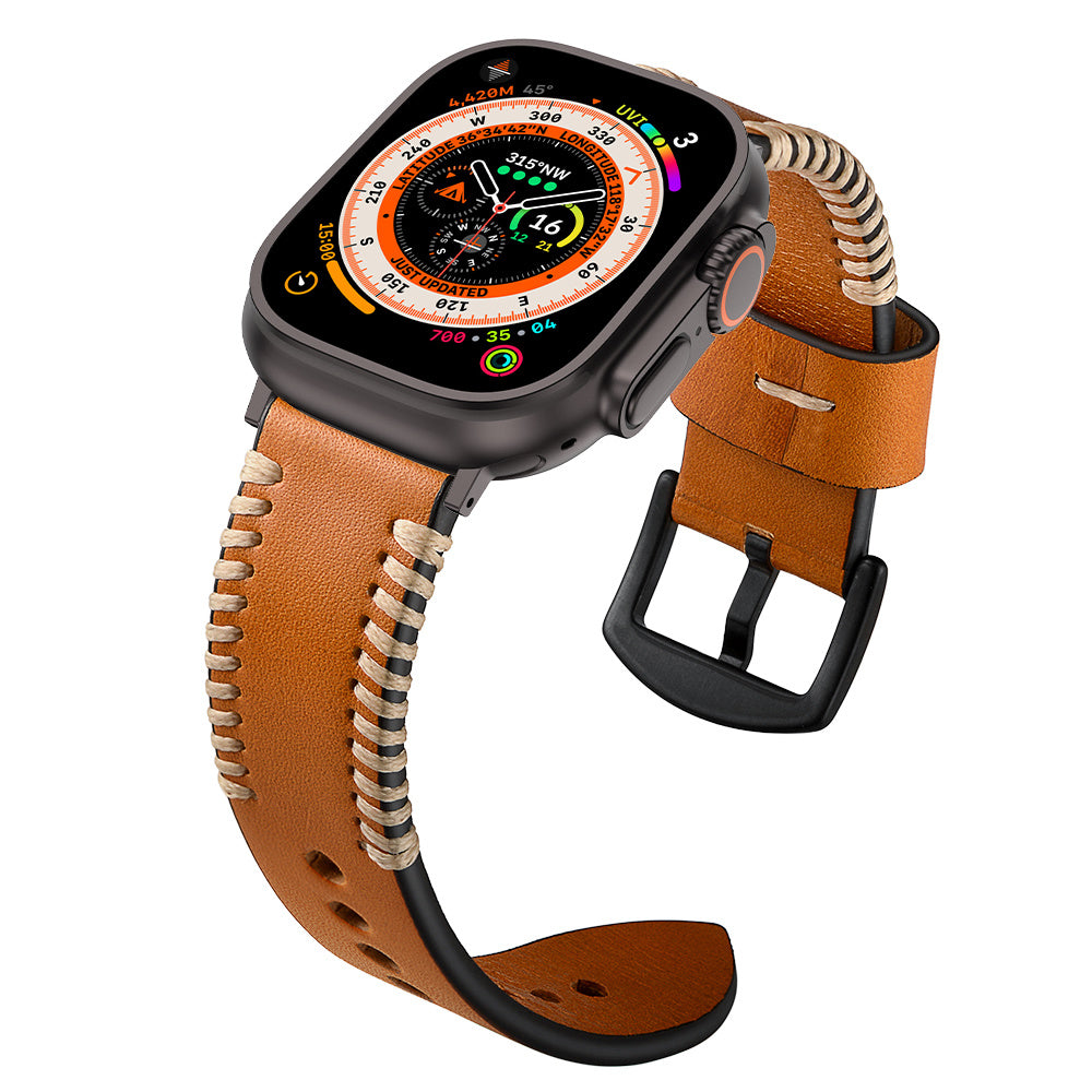Correa de cuero cosida Apple Watch (marrón)