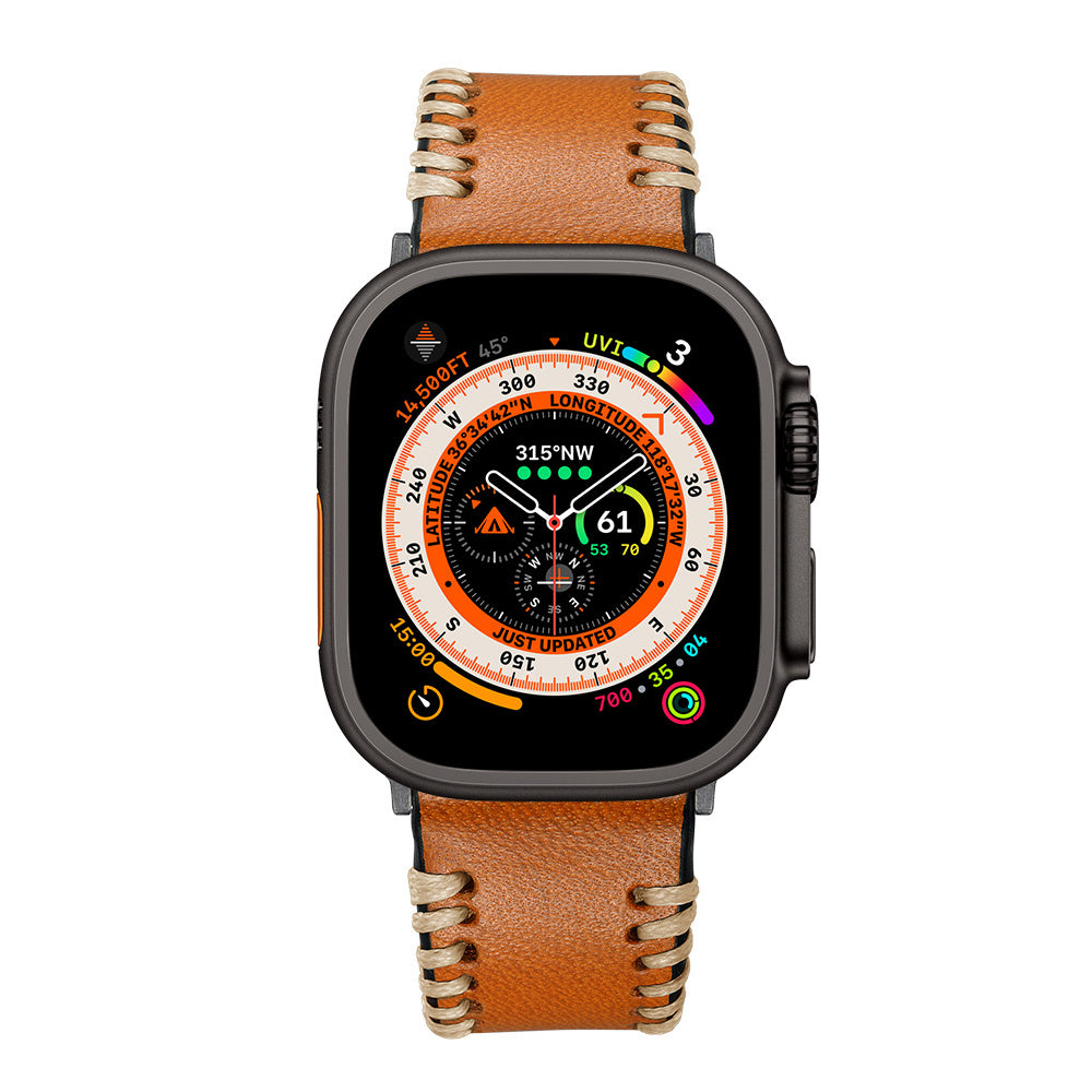 Correa de cuero cosida Apple Watch (marrón)