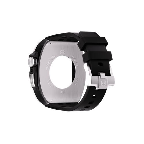 Reqior Funda de polímero y metal con correa de goma Apple Watch 45mm (plateado)
