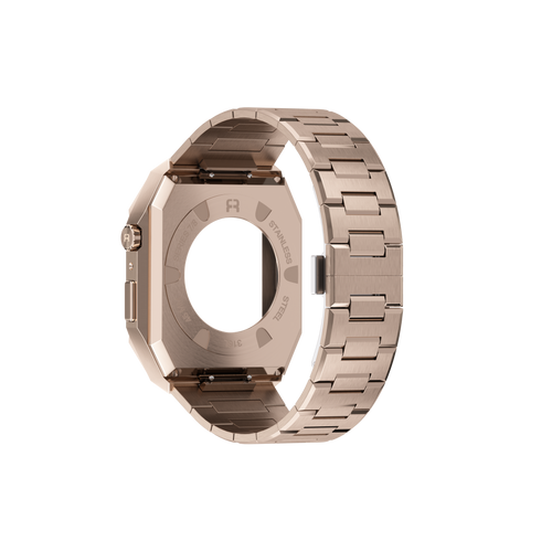 Reqior Apple Watch 45mm Hülle mit integriertem Stahlarmband 'Nautilus' (Roségold)