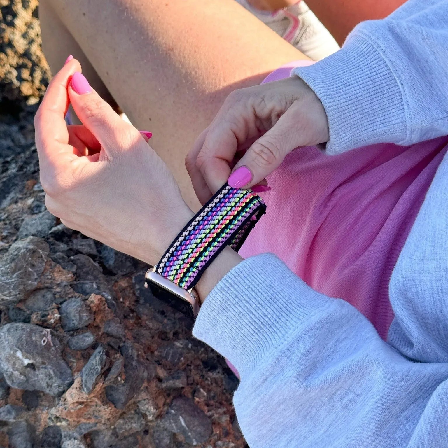 Bracelet élastique Apple Watch (rayures colorées)