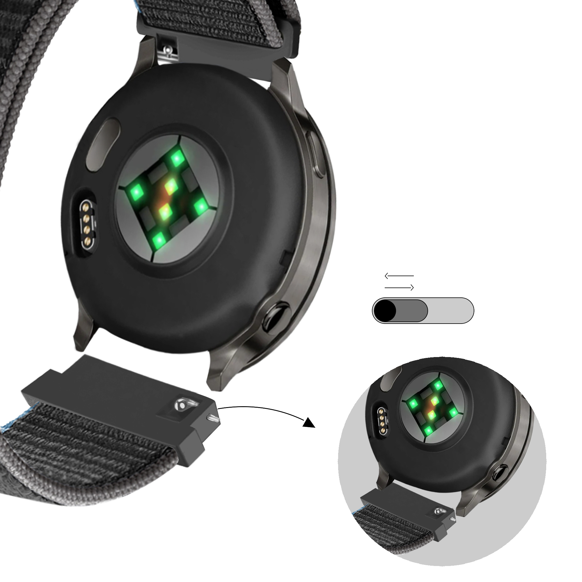 Bandz Garmin Vivoactive 4 Nylon Loop Strap (Charcoal)