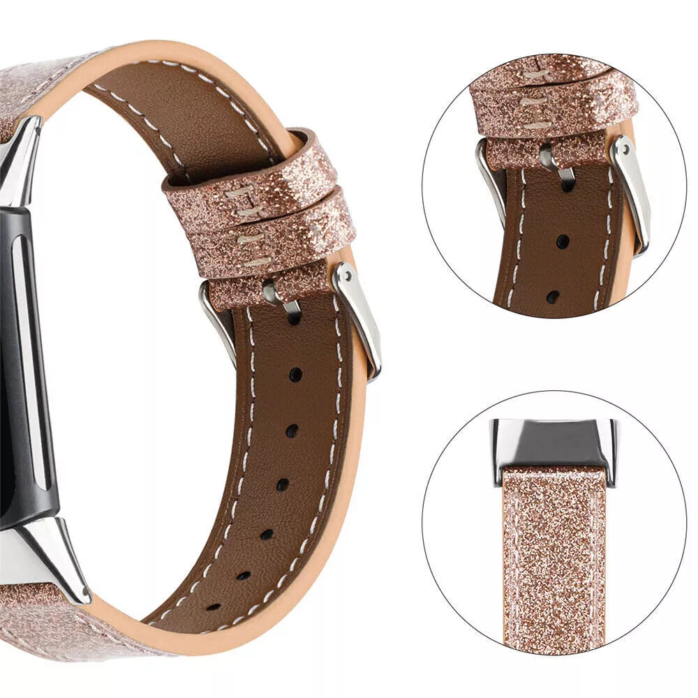 Fitbit Charge 6 Lederarmband (Dunkelgold)