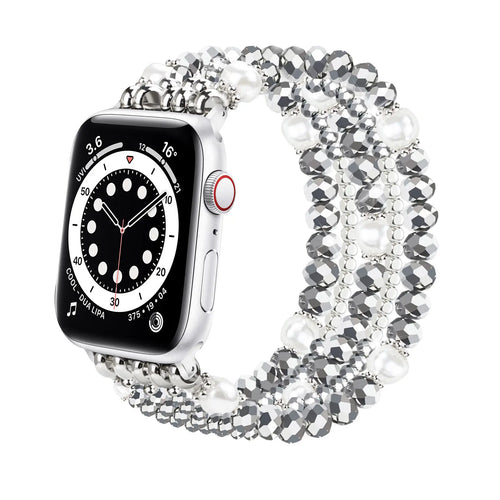Apple Watch Perlenbesetztes Kristallarmband (Silber)