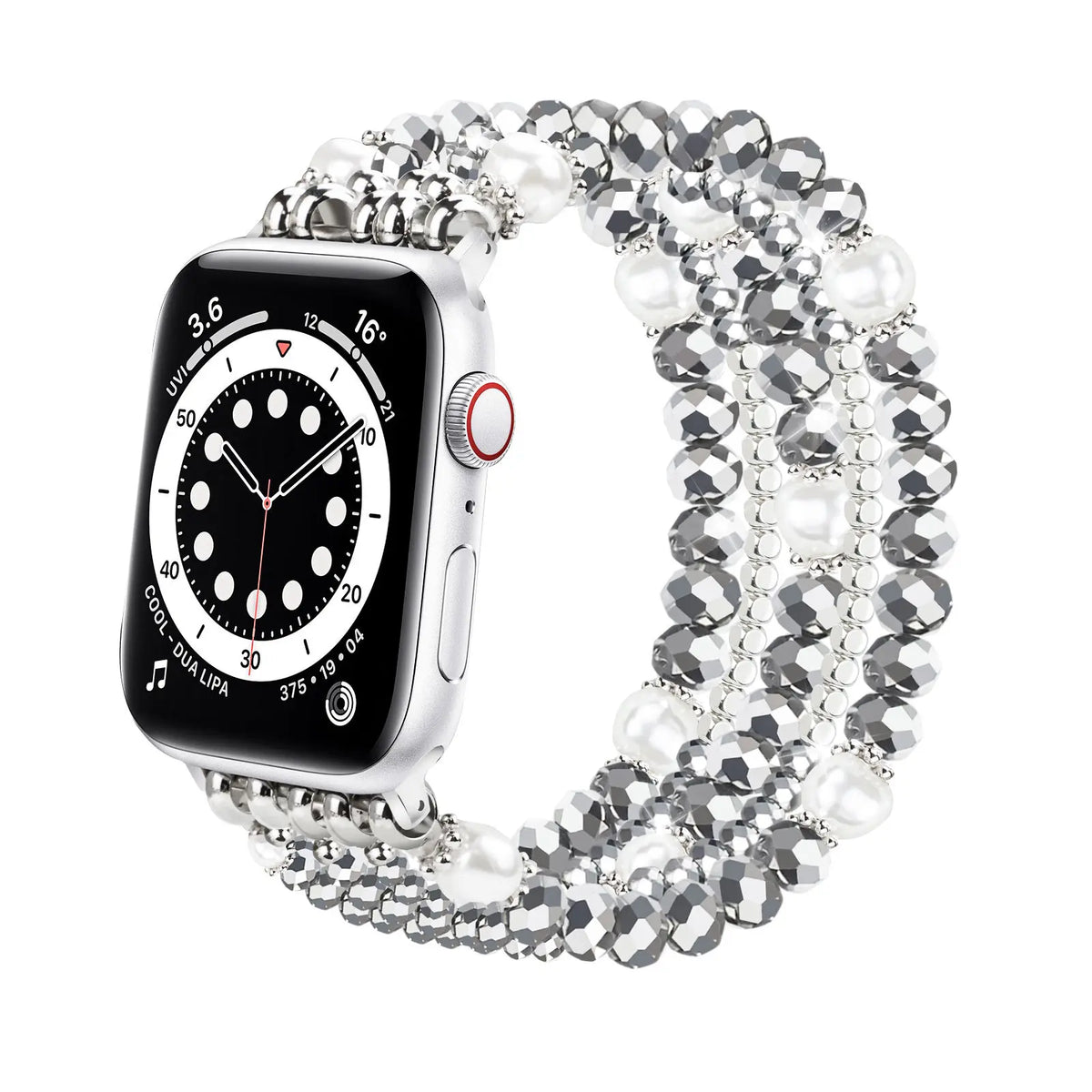 Apple Watch Perlenbesetztes Kristallarmband (Silber)