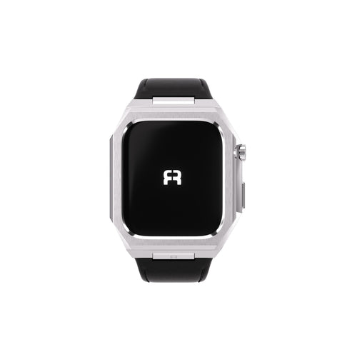 Reqior Apple Watch 45mm metalen case met leren band (zilver/zwart)