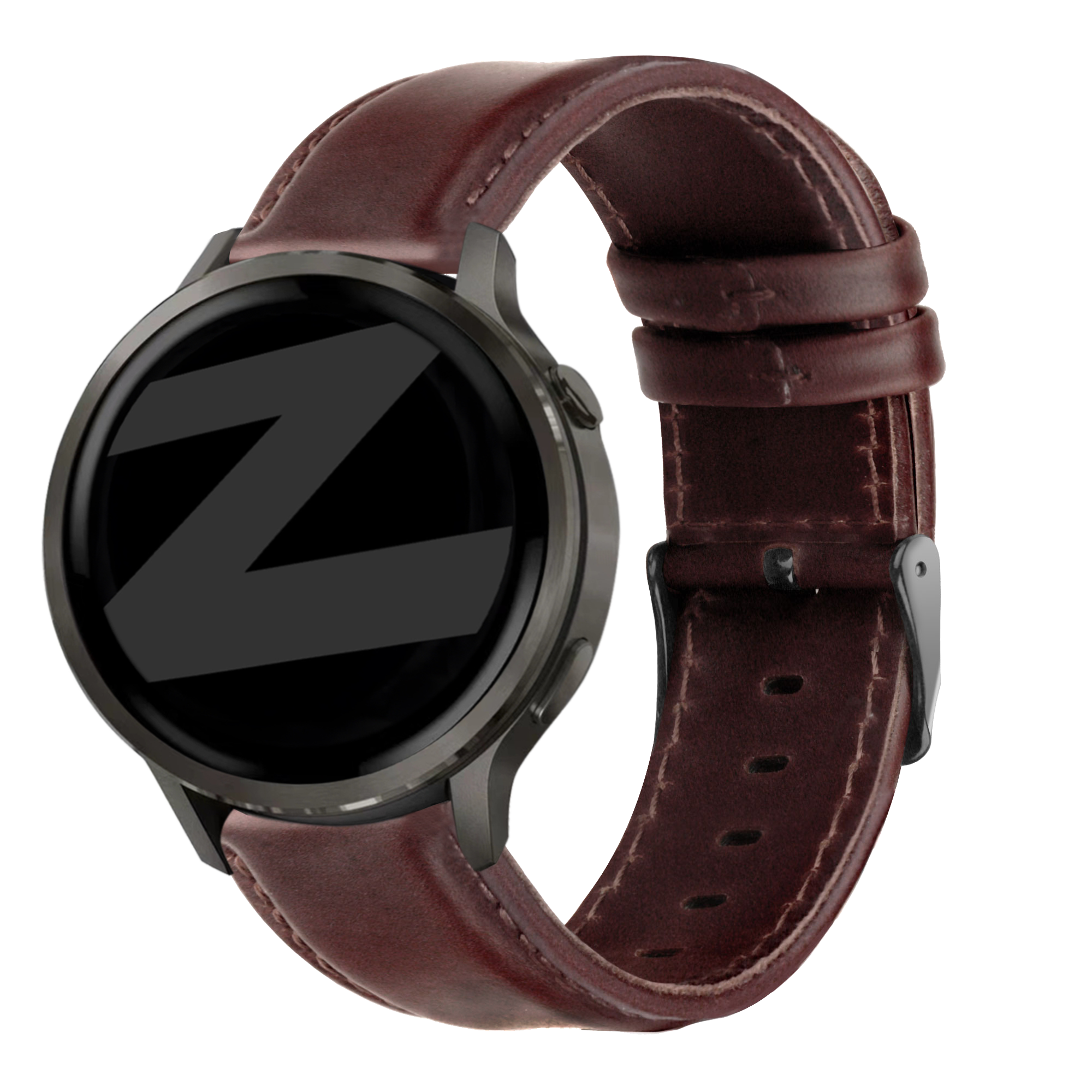 Bandz Garmin Vivoactive 4 Leather Strap 'Classic' (Dark Brown)