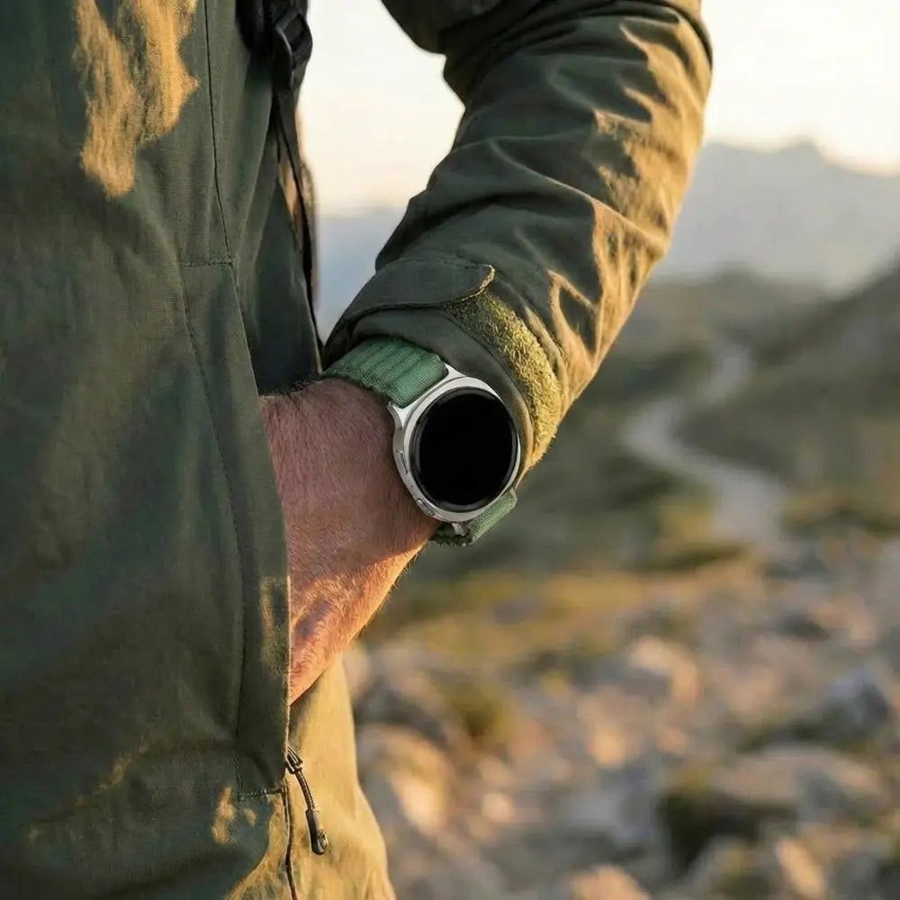 Samsung Galaxy Watch 8 Classic Outdoor Nylon Strap with P-Buckle (Green with Silver)