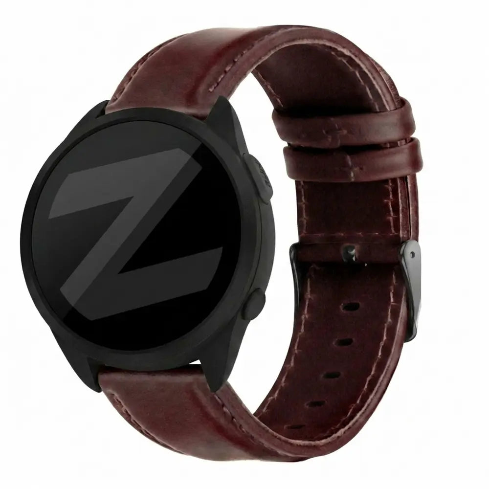 Bandz Garmin Forerunner 165 Leather Strap 'Classic' (Dark Brown)