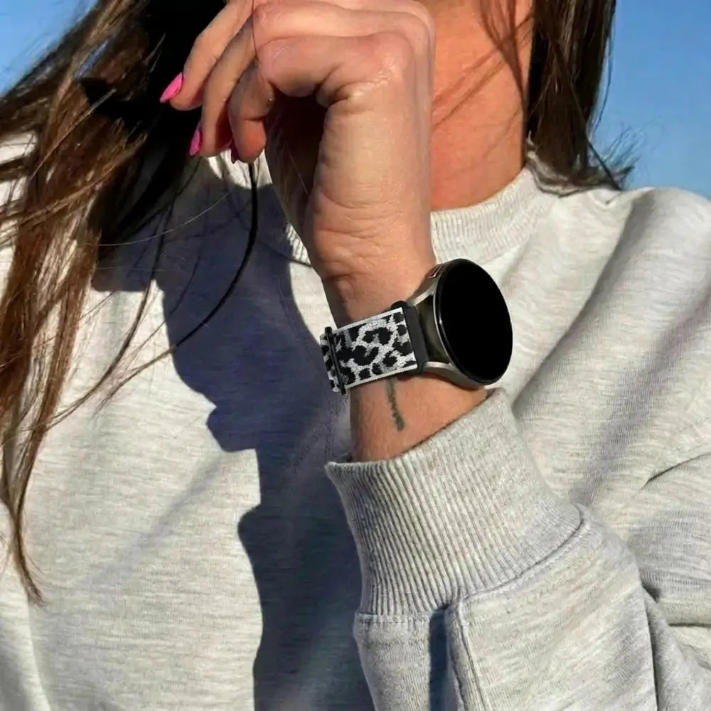 Bandz Garmin Vivoactive 6 Elastic Nylon Strap (White Leopard)